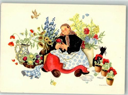 Blumenverkäuferin Katze Hahn Kunstverlag Nr.10