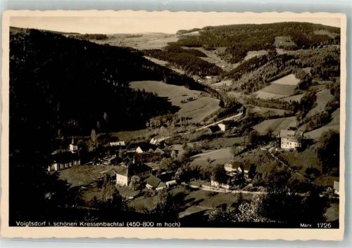 Grottkau Panorama von Voigtsdorf mit der Ev. Kirche im Kressenbachtal Fotograf Marx