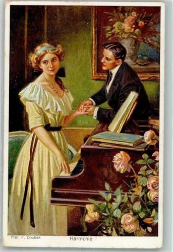 Junge Frau und ein Mann am Klavier Poesie / Liebe Rosen Galerie Münchner Meister Nr. 608