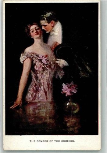 Eleganter junger Mann mit Orchideen für die Frau Poesie / Liebe Verlag M. Munk Nr. 742