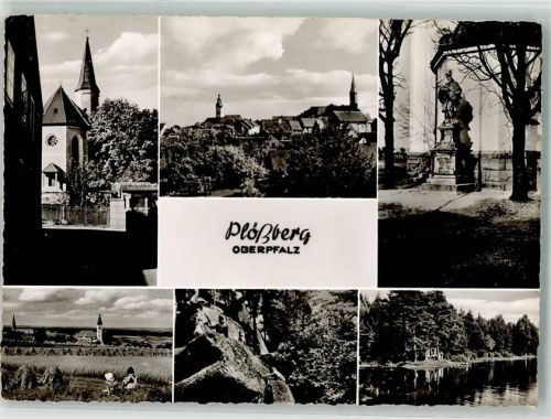 Plößberg Panorama des Ortes mit Kath. Pfarrkirche St. Georg und Ev. Pfarrkirche St. Georg Großer Weiher