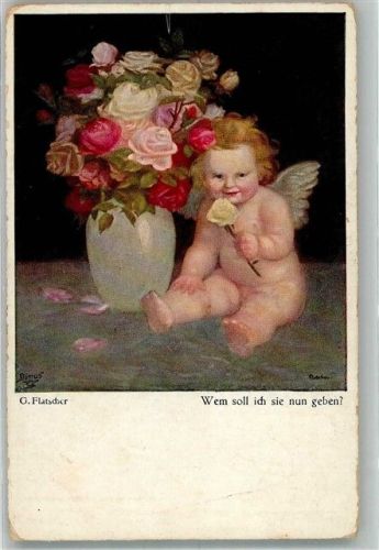 sign. Flatscher G. Engel Rosen in Vase Wohlgemuth u. Lissner Nr. 5157