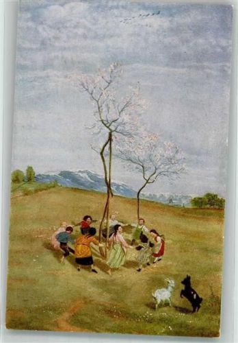 Frühling Kinder tanzen Ringelrein Ziegen Bruckmanns Bildkarte Nr. 45