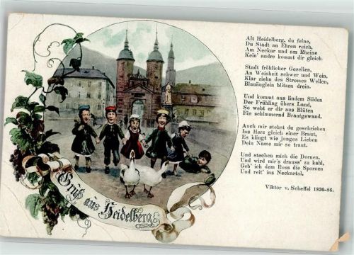 Heidelberg 1907 Studenten auf der Alten Brücke Gedicht von Scheffel Alt Heidelberg du feine... Verlag Edm. von König No. 548