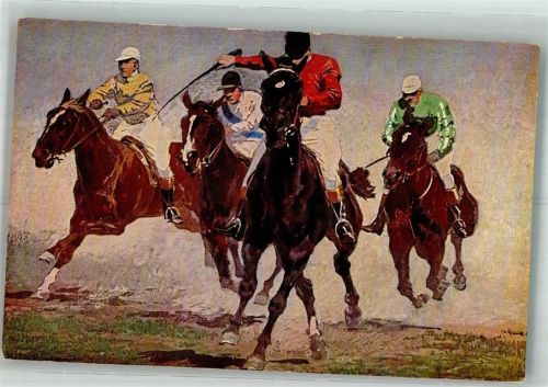 Bunt gekleidete Jockeys treiben ihre Pferde an WSSB 6931/1