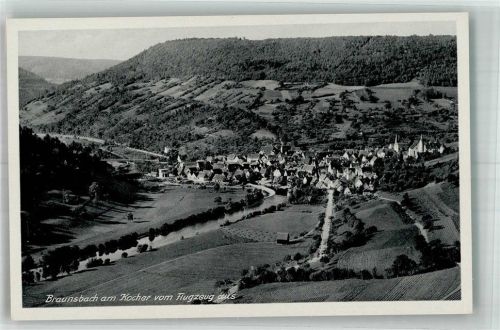 Braunsbach 1942 Fliegeraufnahme des Ortes mit Schloss und Schlosskirche St. Sebastian