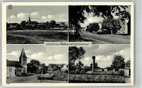 Bühne Panorama des Ortes mit St. Vitus Kirche Kriegerdenkmal Fotograf Jacobi Karte gelocht