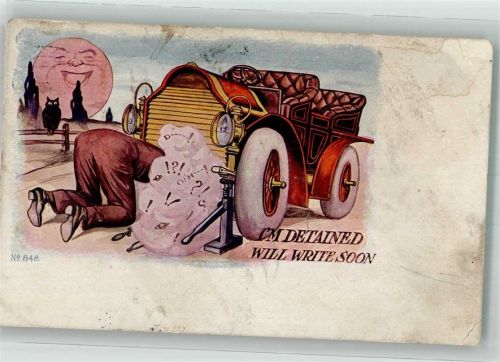 1907 Prägedruck Mann versucht unter lachender Sonne sein Automobil zu reparieren Künstlerkarte