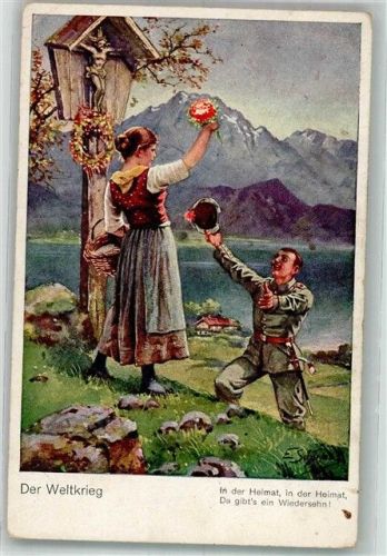 Der Weltkrieg In der Heimat Frau Tracht Flurkeuz Soldat ASM Nr. 1444