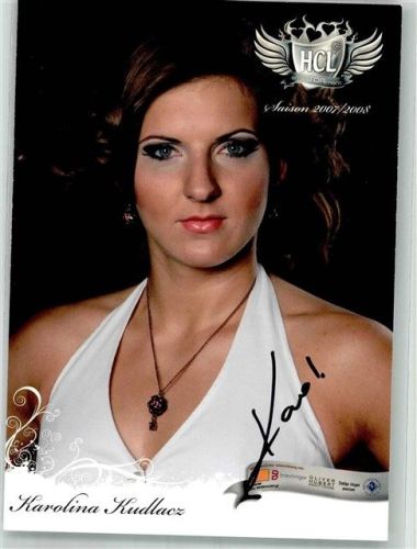 Leipzig Beidseitiges Portrait mit Autogramm der Handballspielerin Karolina Kudlacz des HC Leipzig