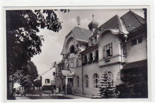 Velden am Wörthersee mit Hotel Mößlacher gelaufen von 1930. Gute Erhaltung.