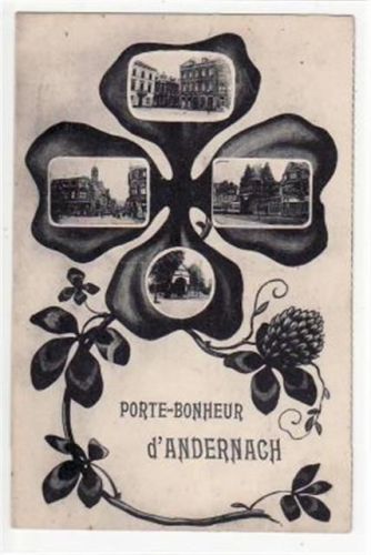 Andernach am Rhein mit 4 Abbildungen im Kleeblatt. Karte beschrieben. Leicht bügig, leicht fleckig, sonst gut erhalten