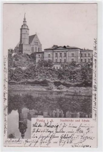 Penig Reliefkarte von Penig. Stadtkirche Schule gelaufen am 24.09.1905. Leicht bügig, sonst gut erhalten