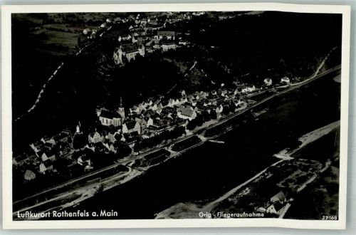 Rothenfels 1938 Fliegeraufnahme des Ortes mit Burg Rothenfels und Kirche Mariä Himmelfahrt