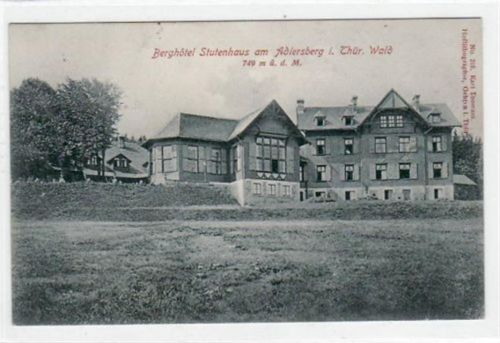 Schmiedefeld Berghotel Stutenhaus am Adlersberg im Thür. Wald gelaufen von 1907. Ecken mit Albumabdrücken, sonst gut erhalten.