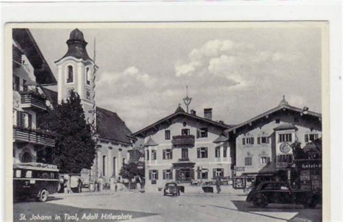 St. Johann St. Johann in Tirol mit Adolf Hitler - Platz gelaufen von 1943. Leichter Schrift- und Stempeldurchdruck, sonst gut erhalten WK II