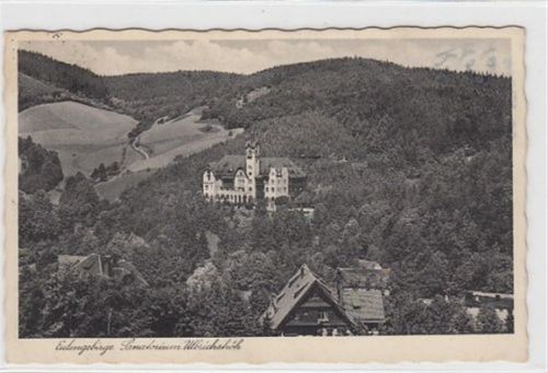 Sanatorium Ulbrichshöh / Szczytów - Kreis Reichenbach / Dzierzoniów im Eulengebirge gelaufen 1938. Leichte Stempelspuren. Leicht fleckig, sonst gut erhalten