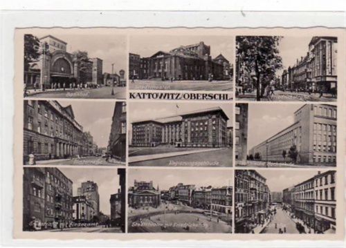 Kattowitz Kattowitz / Katowice, 9 Abbildungen mit Poststraße u. Bahnhof. ungelaufen handschriftliches Datum von 1943. Gute Erhaltung.