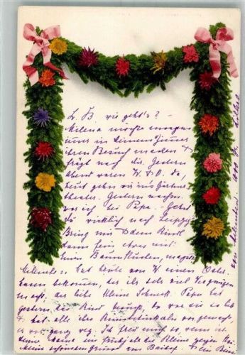 1904 Tannengirlande mit bunten Blumen Adelskorrespondenz