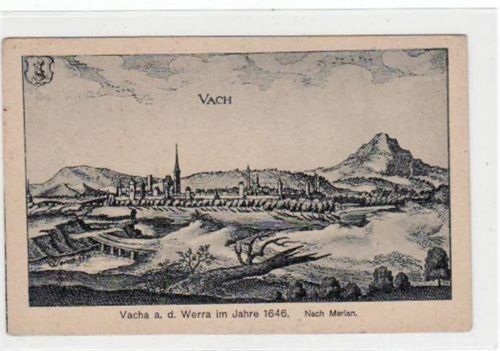 Federzeichnung von Vacha a.d. Werra im Jahre 1646 nach Merian ungelaufen kleiner Knick oben und unten rechts, sonst gut erhalten.