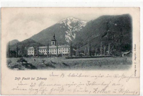Schwaz Stift Fiecht bei Schwaz gelaufen von 1900, Marke entfernt kleiner Knick oben rechts, leichter Stempeldurchdruck, leicht stockfleckig, sonst gut erhalten