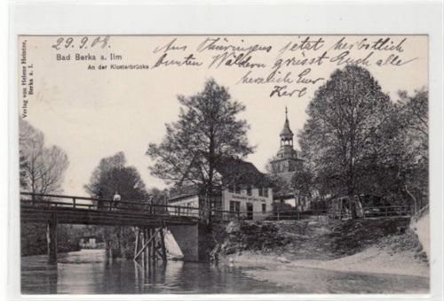 Bad Berka Bad Berka a. Ilm Klosterbrücke gelaufen. Leichter Stempeldurchdruck, sonst gut erhalten.