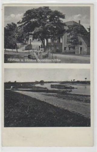 Dommitzsch mit Fährhaus und Elbfähre gelaufen von 1939. Gute Erhaltung.