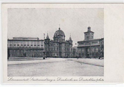 Litzmannstadt AK Litzmannstadt Lódz Stadtverwaltung und Domkirche am Deutschlandplatz, rückseitig leicht fleckig, sonst gut erhaltenPostalisch nicht befördert.