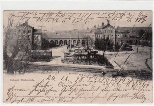 Wesermünde Geestemünde mit Bahnhof gelaufen, 1898 kleiner Knick unten rechts, leicht fleckig, sonst gut erhalten