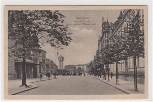 Kattowitz Kattowitz / Katowice. Bahnhofstraße neuen Wasserturm gelaufen 1918. Gute Erhaltung.