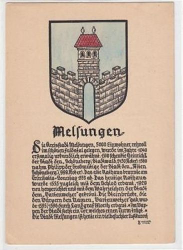 Melsungen Melsungen, Künstlerkarte. Burg im Wappen ungelaufen kleiner Knick unten links, sonst gut erhalten