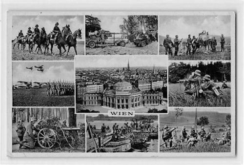 Wien mit Soldaten, Kanonen und Militärfahrzeugen im III Reich. Feldpost kleiner Knick unten links, leicht fleckig, sonst gut erhalten WK II