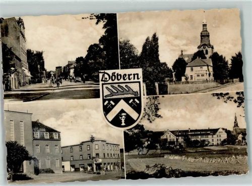 Döbern Forster Straße Ev. Kirche Haus des Friedens Boleslaw Bierut Schule Wappen Fahrrad Auto