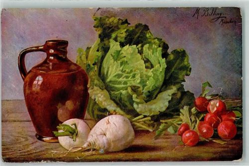 1913 Stilleben Gemüse Tonkrug AK