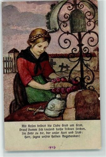 1916 Rosen am Grab WK I Unseren Helden zum Andenken Kriegerdenkmal