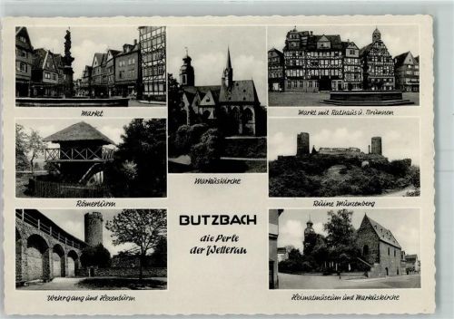 Butzbach Marktbrunnen Rathaus Ruine Münzenberg Römerturm