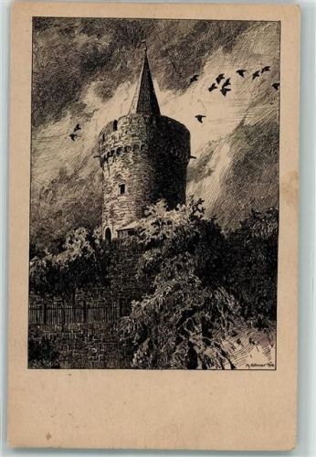 Gelnhausen 1918 Hexenturm Federzeichnung von Ph. Gönner