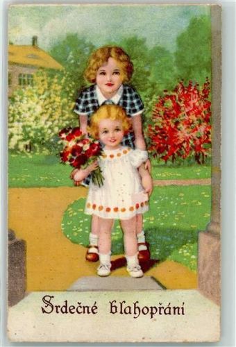 1942 Srdecne blahoprani Kinder mit Blumen AK