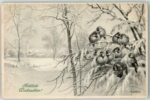 1911 Verlag M. Munk Nr. 595 Meisen Winterlandschaft Weihnachten AK