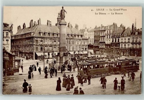 Lille 1913 La Grand Place - La Bourse , Straßenbahn Tramway