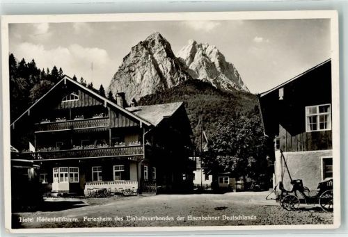 Obergrainau Hotel Höllentalklamm Ferienheim des Einheitsverbandes der Eisenbahner Deutschlands Kutsche Felsen or Ort lt. Stempel