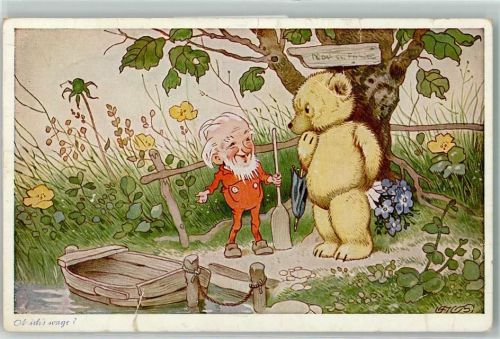 Teddybär vermenschlicht Zwerg AK Baumgarten, Fritz 1961 Gebrauchsspuren