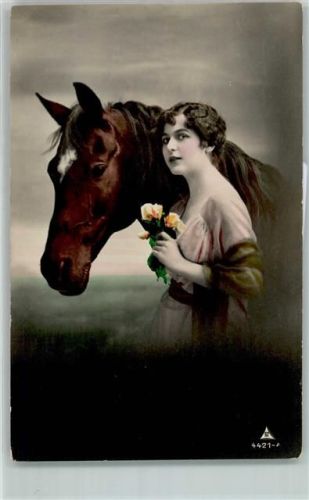 Frau mit einem Pferd handcoloriert Verlag Photochemie Serie 4421-4 AK