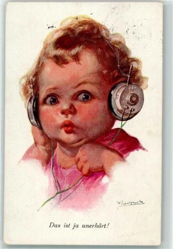 1925 Kind mit Radio Kopfhörer - Das ist ja unerhört AK