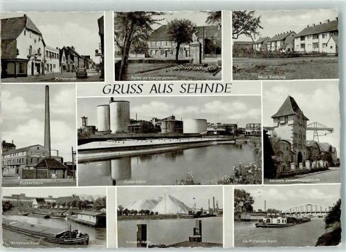 31319 W3163 Sehnde Gebrauchsspuren Mittelstraße Kriegerdenkmal Zuckerfabrik Kaliwerk Verwaltungsgebäude Mittellandkanal Frachtschiffe