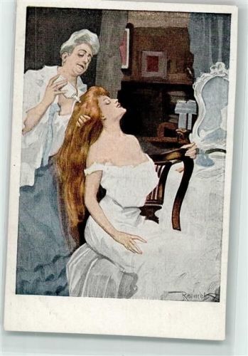 Dienstmädchen Haare frisieren Erotik AK