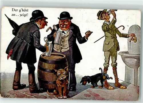 Humor Bier und Wassertrinker , Hund AK