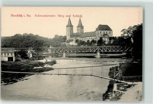 09306 O9290 Rochlitz 1918 - Schwankender Steg und Schloss Eisenbahnbrücke Staustufe