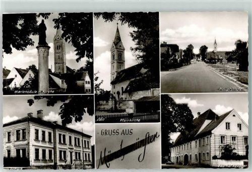 Münchsmünster Mariensäule mit Kirche Hauptstraße Pfarrkirche Schule Gasthaus