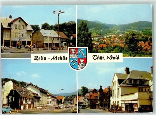 Zella-Mehlis Karl Marx Platz OT Mehlis mit Ruppberg Dr. Wilhelm Külz Platz Ernst Thälmann Straße Wappen